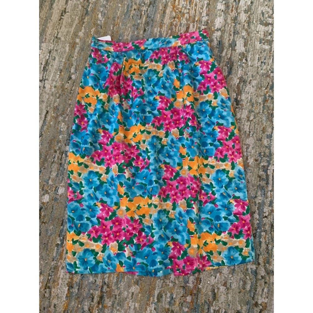 Vintage 100% Silk Floral Midi Skirt